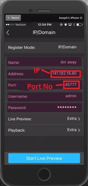 Find Camera Port Number From Mobile App