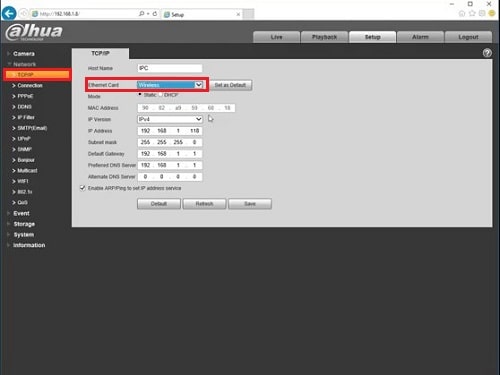 changing NIC of WiFi camera from wire to wireless