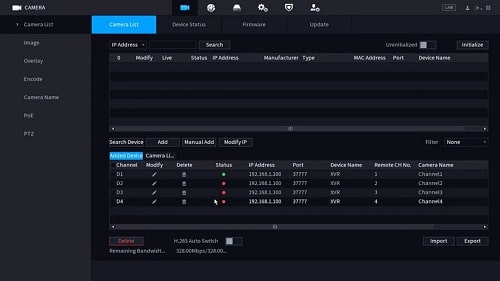 check the status of the connect cameras